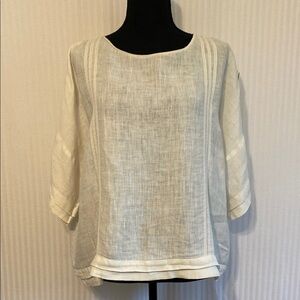 Zara Beautiful Flowy Cream Linen Minimalist Cottagecore Relaxed Large Blouse